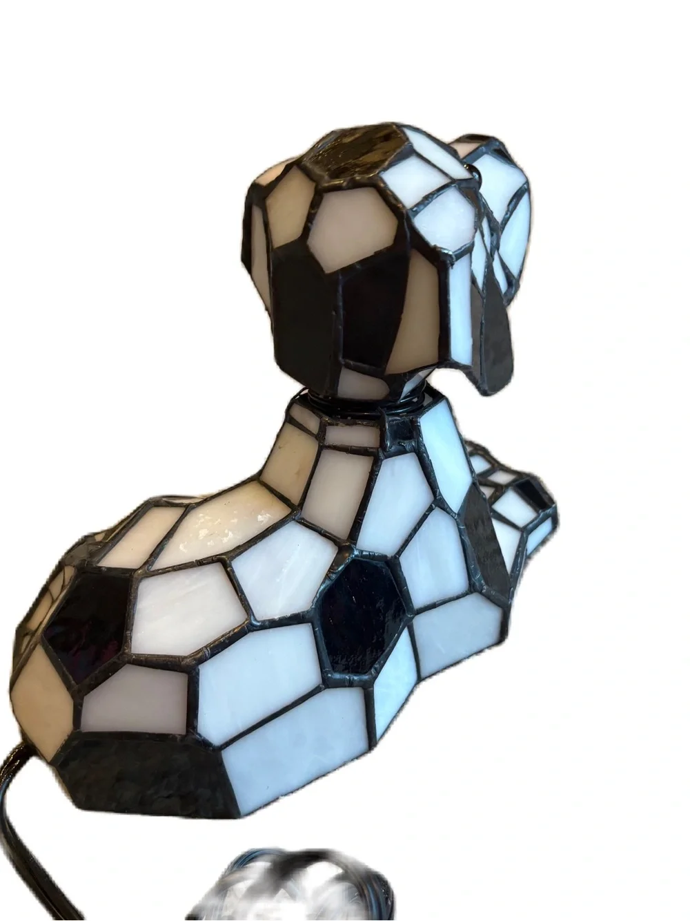 Vintage Tiffany Style Glass Paned Dalmatian Dog Table Lamp Stained Glass